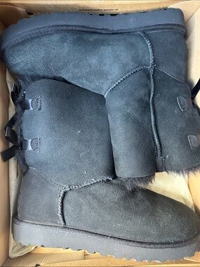 UGG Black Classic Short Bow Suede Winter Boots